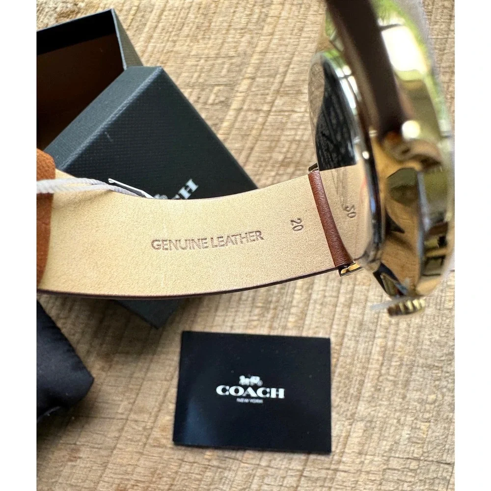 Coach Charles Gold Dial Watch‎ with a Brown Leather Strap (Model 14602433)